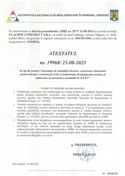 Flachim atestat ANRE